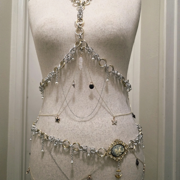 Elegant Silver and Gold Body Chain Jewelry